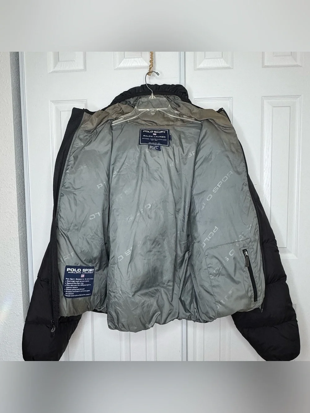 Vintage Polo Sport Ralph Lauren Black Down Puffer Jacket Hooded Men’s XL